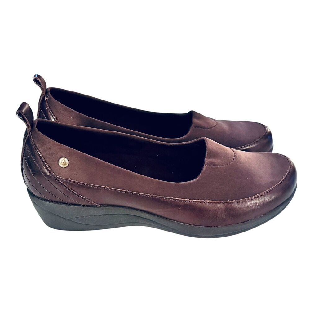 Hush Puppies Wm's Valoia Oleena Slip On Comfort Wedge Shoe Brown Leather Sz 7.5